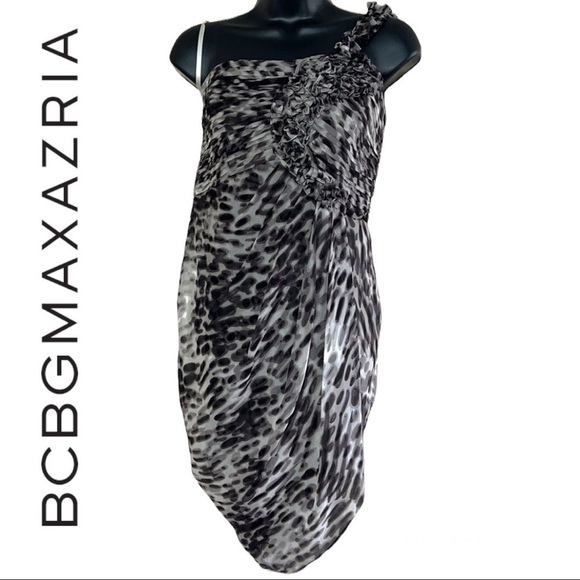 BCBGMAXAZRIA Black/Grey One Shoulder Silk Tulip Dress Size8 - Picture 4 of 16